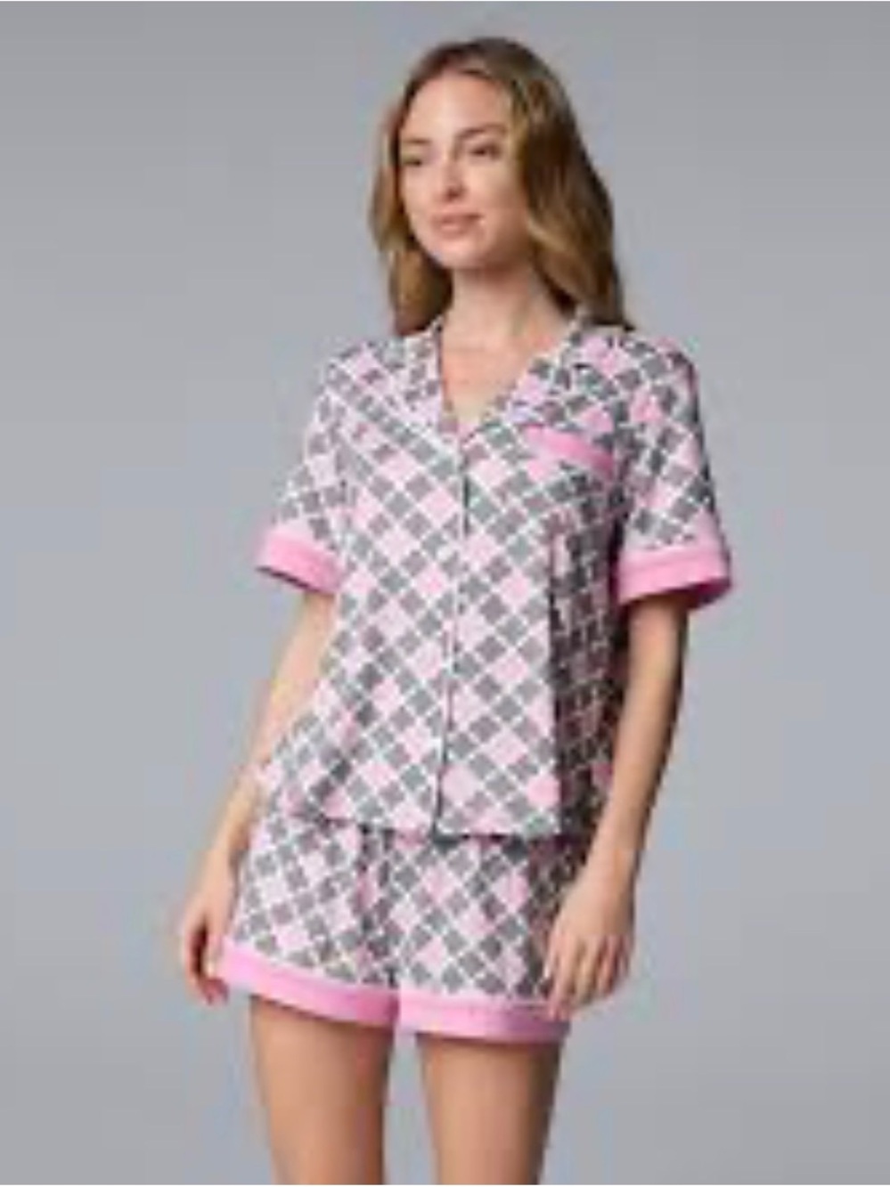 Simply Vera Vera Wang Pink & Gray Argyle Short Pajama Set, plus size, XXL, NWT